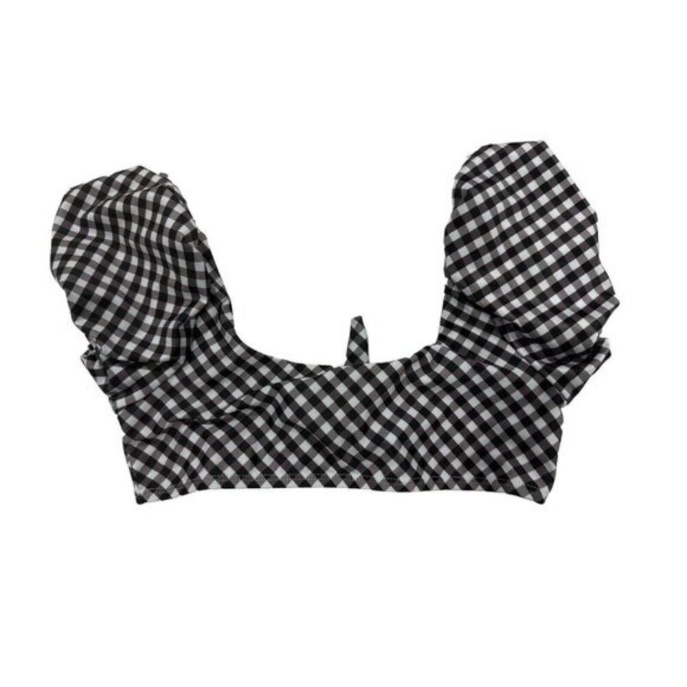 Raisins Girls Black & White Gingham Puff Sleeve Bikini Top Size 8 Swimwear